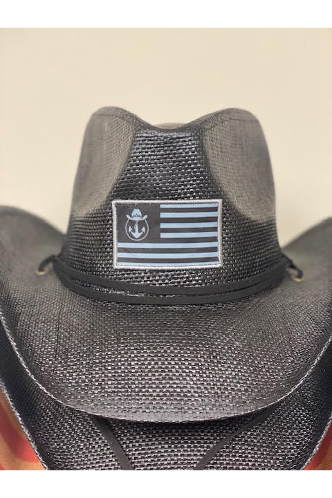 Lake Cowboy Black Cowboy Hat with Flag Logo