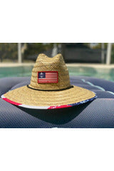 Photo of Lake Cowboy Patriot Lifeguard Hat on an Air Mattress