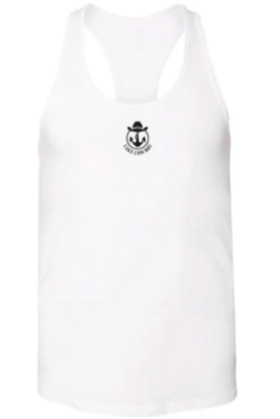 Lake Cowboy Women's Racer Back Tank Top (White) on a white background