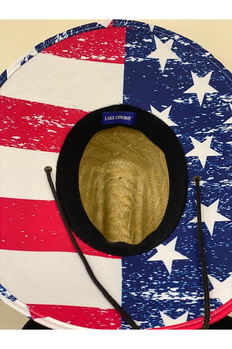 Photo of Underside of Lake Cowboy Patriot Lifeguard Hat with Stars and Stripes and Red, White and Blue color scheme