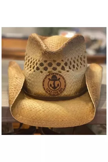 Closeup photo of a Lake Cowboy Signature Cowboy Hat with Lake Cowboy Logo on front